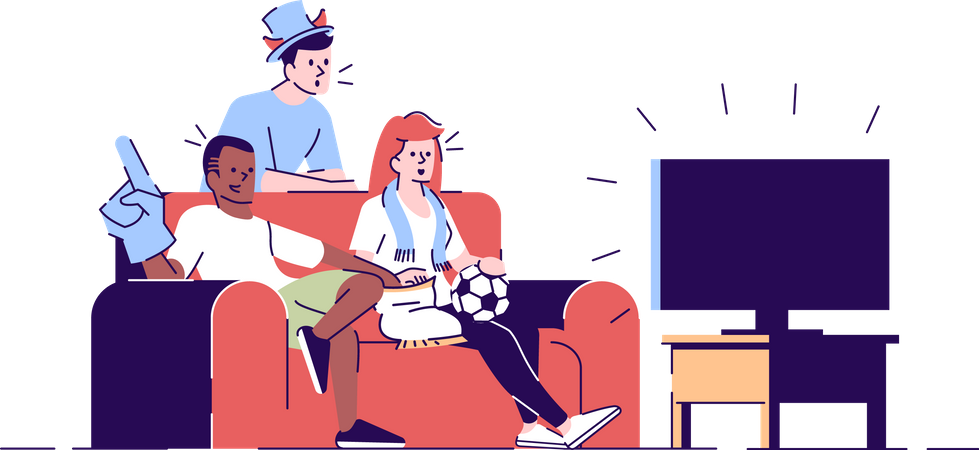 Friends watching Football game on TV Illustration