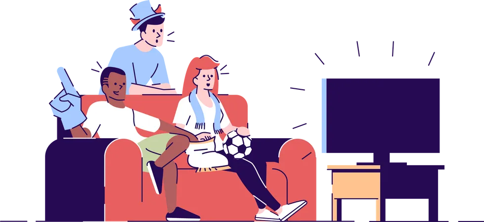 Friends watching Football game on TV Illustration