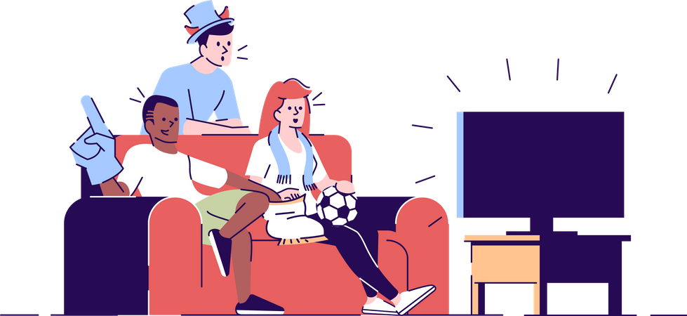 Friends watching Football game on TV  Illustration