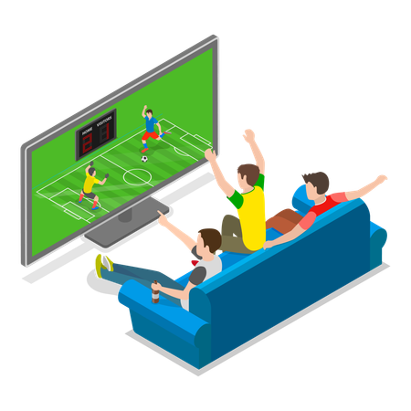 Friends watching football match at home  Illustration