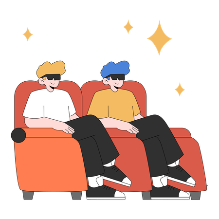 Friends Watching Movie at Cinema  Illustration