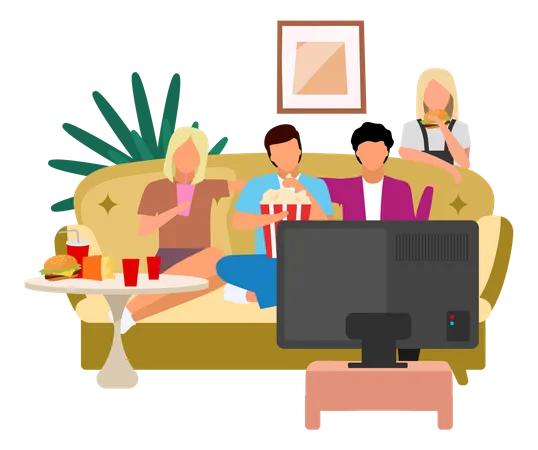 Friends watching TV Illustration