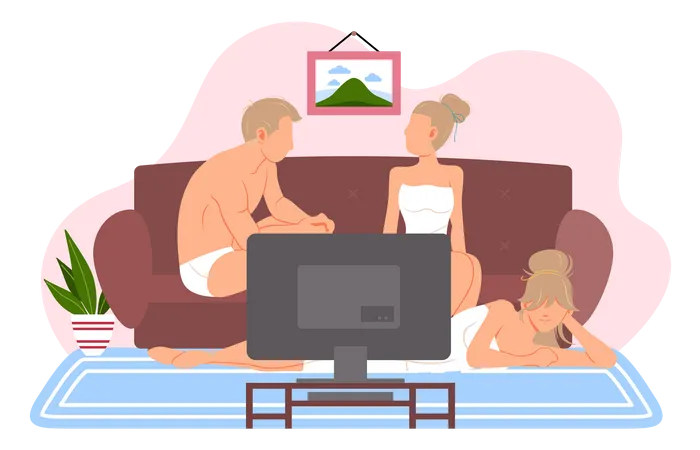 Friends watching TV  Illustration