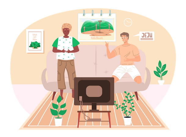 Friends watching tv at home Illustration
