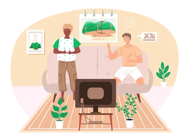 Friends watching tv at home Illustration
