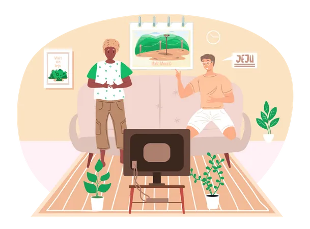 Friends watching tv at home  Illustration