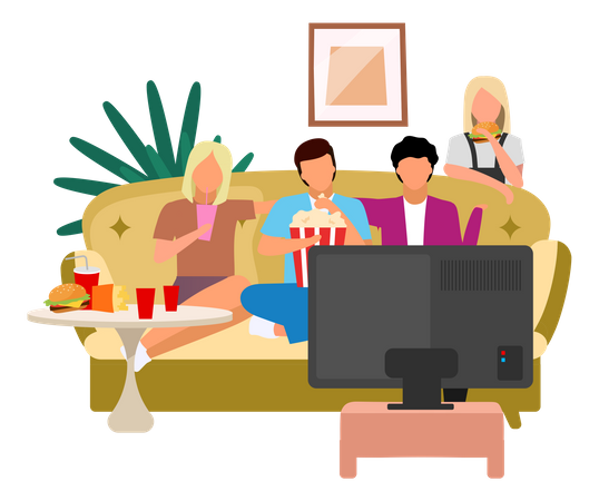 Friends watching TV  Illustration