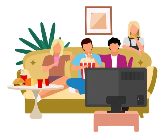 Friends watching TV  Illustration