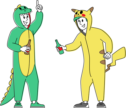 Friends wearing funny costume and having fun together  Illustration