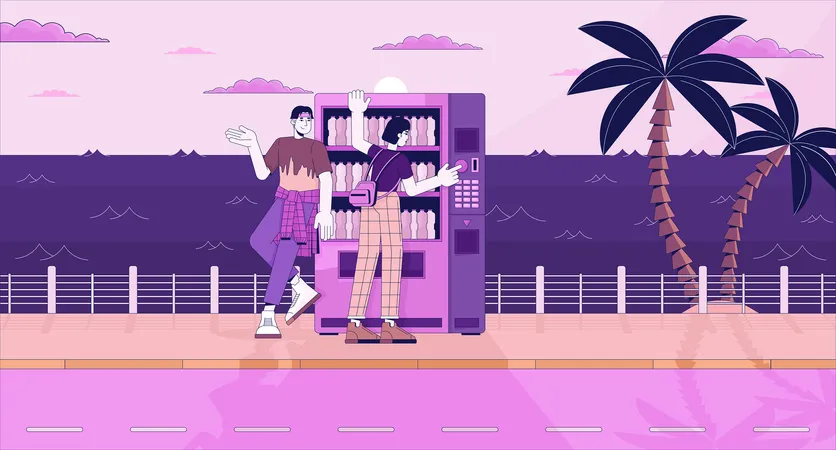 Friends with Beverage vending machine  Illustration