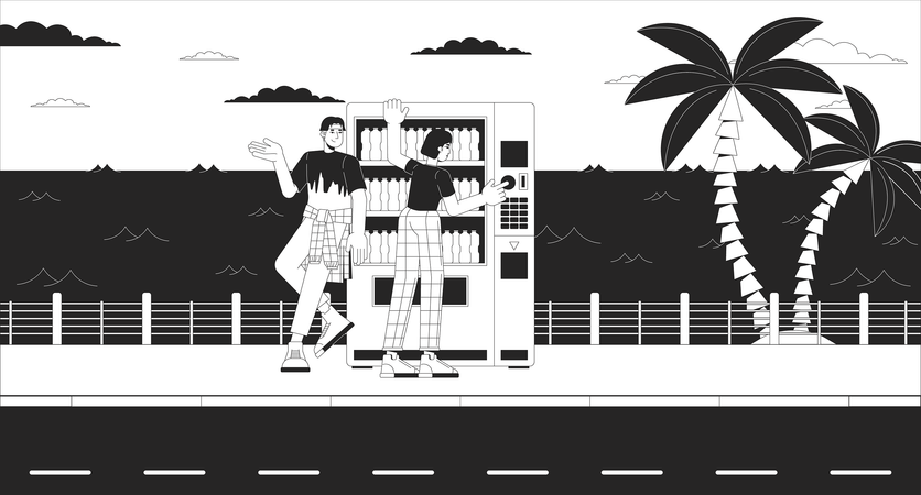 Friends with Beverage vending machine  Illustration