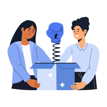 Friends with prank box  Illustration