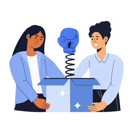 Friends with prank box  Illustration