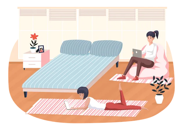 Friends working at home  Illustration