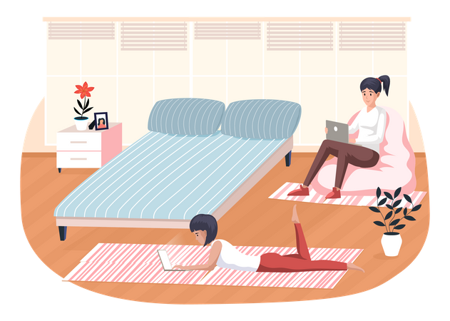 Friends working at home  Illustration