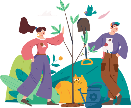 Friends working on planting campaign  Illustration