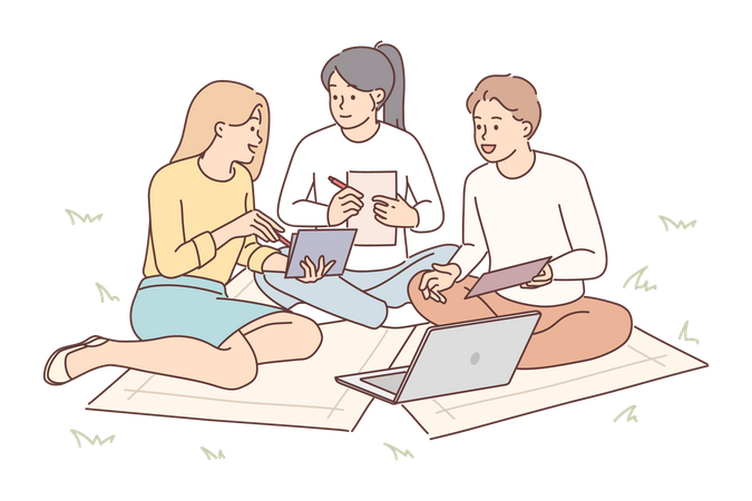 Friends working together  Illustration