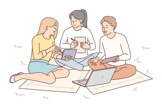 Friends working together  Illustration