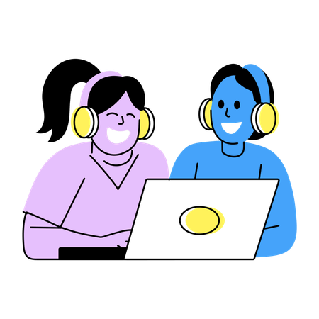 Friends Working together on laptop  Illustration