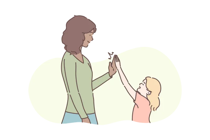 Motherhood Childhood Congratulation Concept Illustration Of International Family Friendship Between Mother And Daughter In Cartoon Style Young Woman Or Girl Congratulates Her Child For Success Illustration