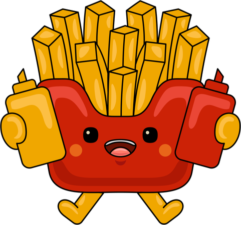 Fries Mascot holding sauces  Illustration