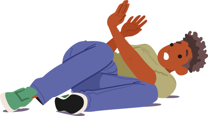 Frightened Boy Lying On Ground With Expression Of Fear  Illustration