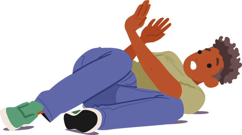 Frightened Boy Lying On Ground With Expression Of Fear  Illustration