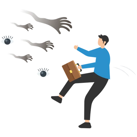 Anxiety Depression Or Panic Attack Afraid Or Negative Feeling Mental Disorder Concept Frightened Businessman Running Away From Creepy Monster Hand Chasi Illustration