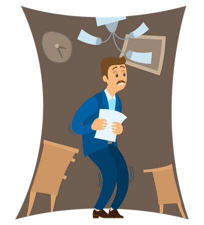 Frightened businessman standing in shrinking room Illustration