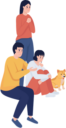 Frightened family sitting together  Illustration