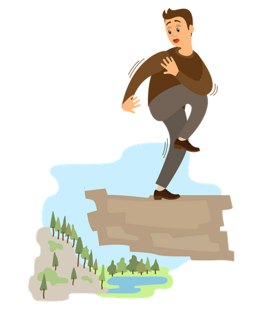 Frightened guy suffers from acrophobia  Illustration