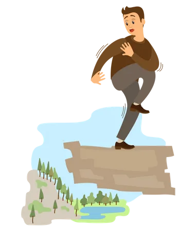 Man Suffering From Fear Of Of Heights Person Is Scared Of Abyss Below Male Character Fearfully Looks At Something Fear Of Heights Phobia Horror Frightened Guy On Rock Suffers From Acrophobia Illustration