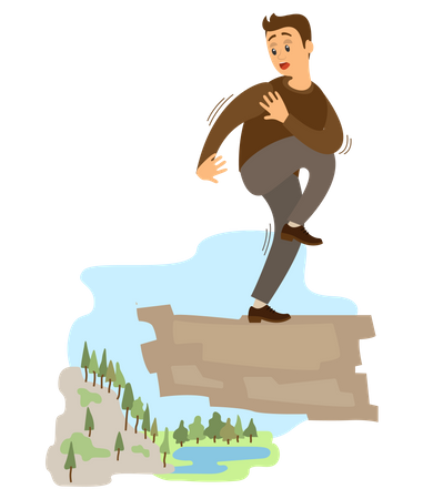 Frightened guy suffers from acrophobia  Illustration