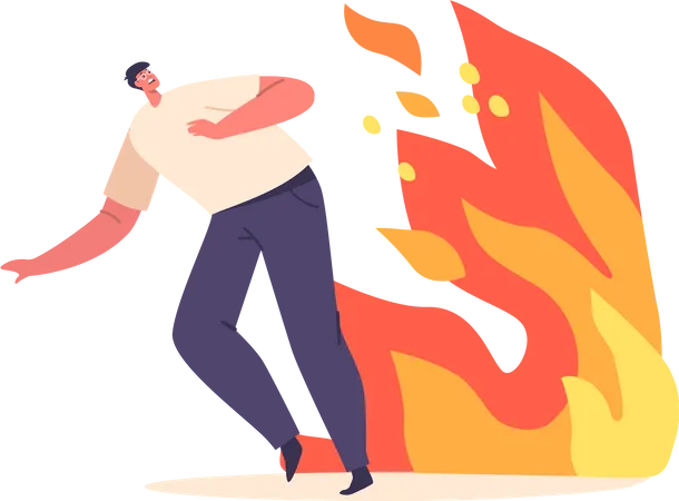 Frightened Male Character Escaping The Fire  Illustration