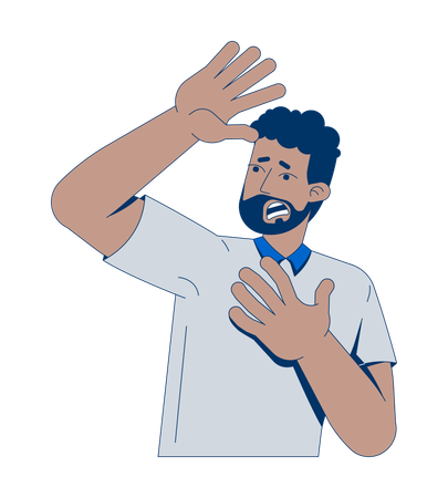 Frightened man with beard shielding face with hand  Illustration