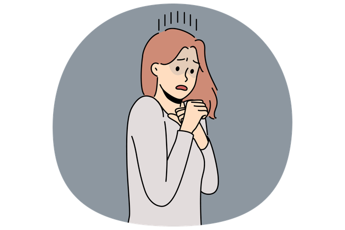 Frightened woman afraid of resounding sounds or movements and is psychological panicking  Illustration