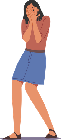 Frightened Woman Covering her face  イラスト