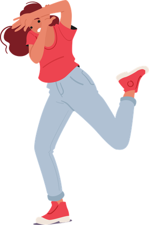 Frightened Woman Running Away with Looking Scared  Illustration