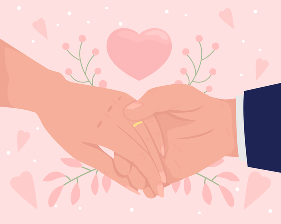 Frisch verheiratetes Paar hält Händchen  Illustration