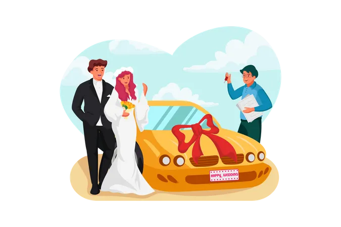 Frischvermähltes Paar erhielt am Hochzeitstag ein Auto  Illustration