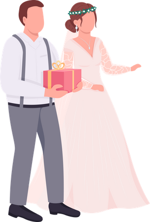 Brautpaar mit Geschenken  Illustration
