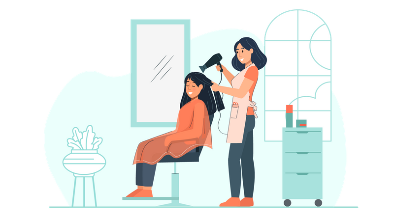 Friseur frisiert Frau  Illustration