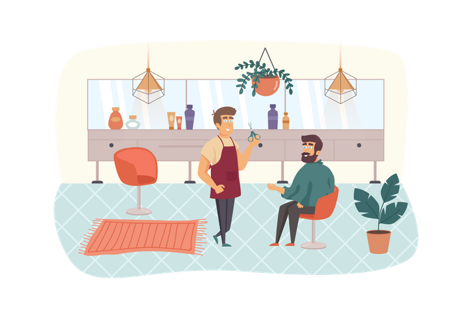 Friseur macht Haarschnitt oder Frisur für männlichen Kunden  Illustration