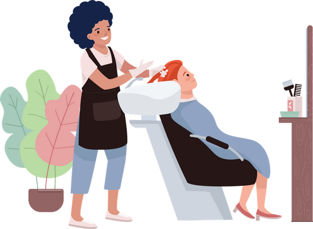 Friseur wäscht Kundenhaare  Illustration