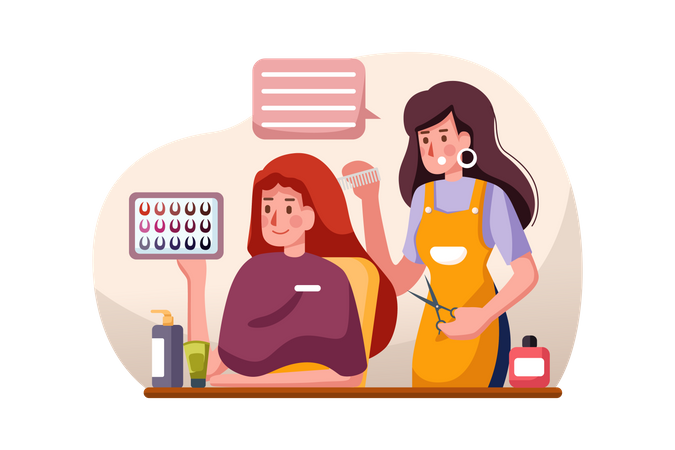 Weibliche Friseurin beim Haarefärben  Illustration