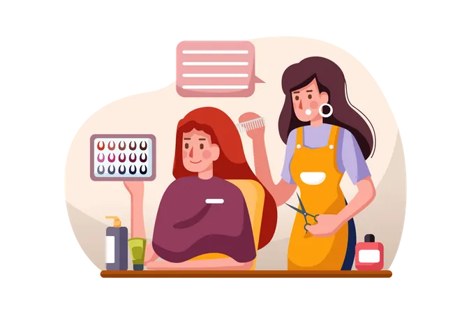 Weibliche Friseurin beim Haarefärben  Illustration