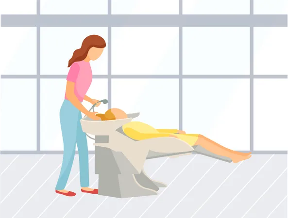 Friseur wäscht die Haare einer Kundin  Illustration