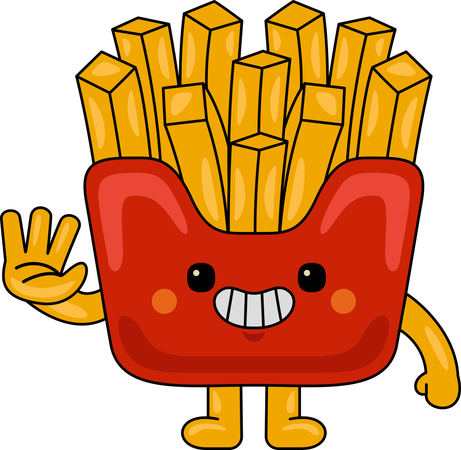 Mascotte de frites disant bonjour  Illustration