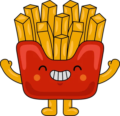 Mascotte de frites levant les mains  Illustration