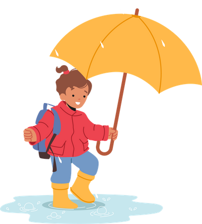 Fröhliches lächelndes Kind mit Regenschirm  Illustration